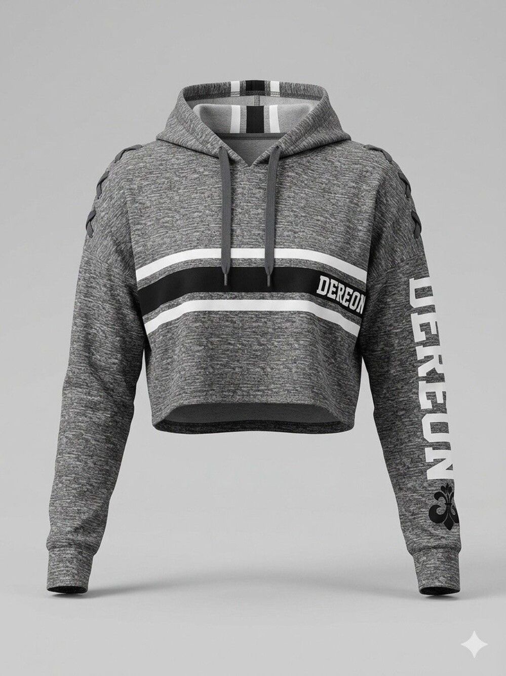 Dereon Cropped Hoodie Sweatshirt Women's Large L Gray Striped Spellout Beyonce